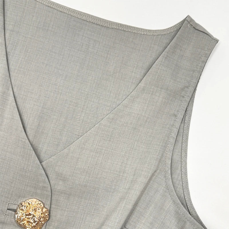 Two Piece Set Summer Office Vest Top with Wide Legs Pants