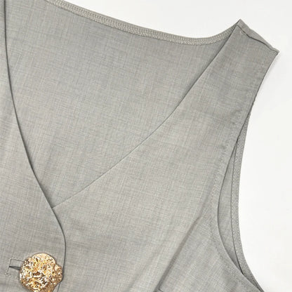 Two Piece Set Summer Office Vest Top with Wide Legs Pants