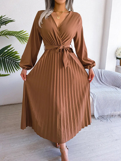Women Elegant V Neck Long Sleeve Dress