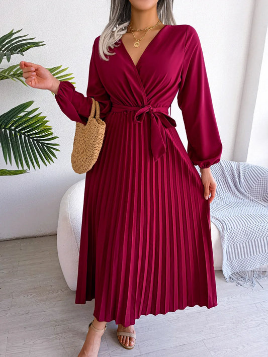 Women Elegant V Neck Long Sleeve Dress
