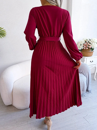 Women Elegant V Neck Long Sleeve Dress