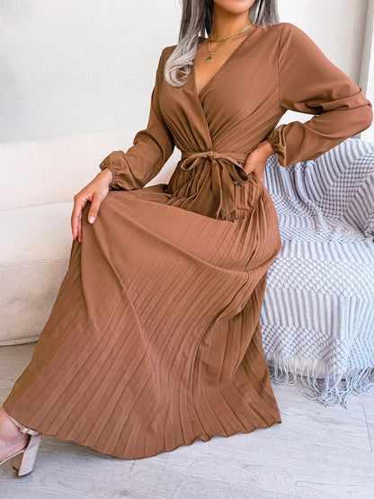 Women Elegant V Neck Long Sleeve Dress