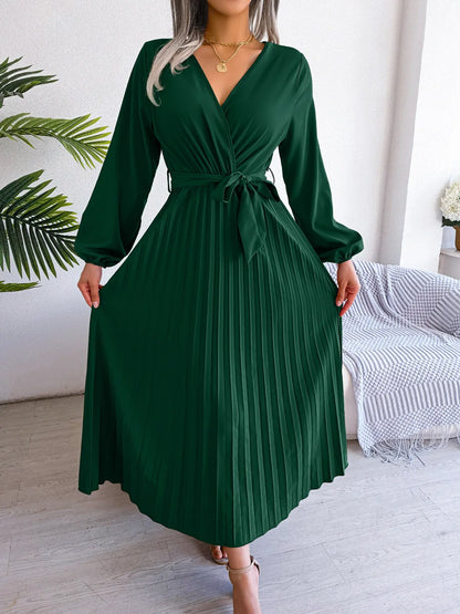 Women Elegant V Neck Long Sleeve Dress