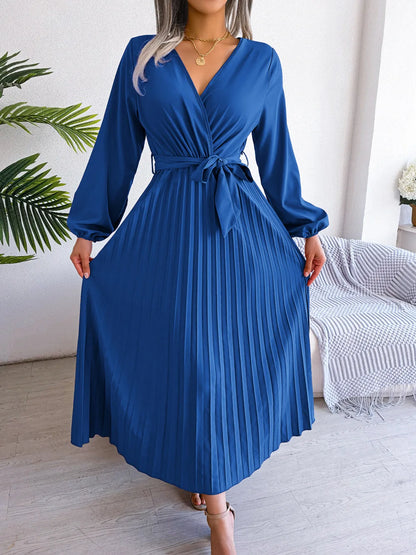 Women Elegant V Neck Long Sleeve Dress