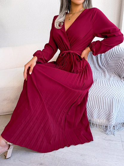 Women Elegant V Neck Long Sleeve Dress