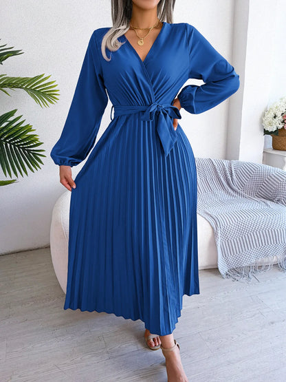 Women Elegant V Neck Long Sleeve Dress