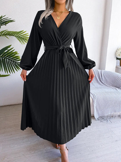 Women Elegant V Neck Long Sleeve Dress