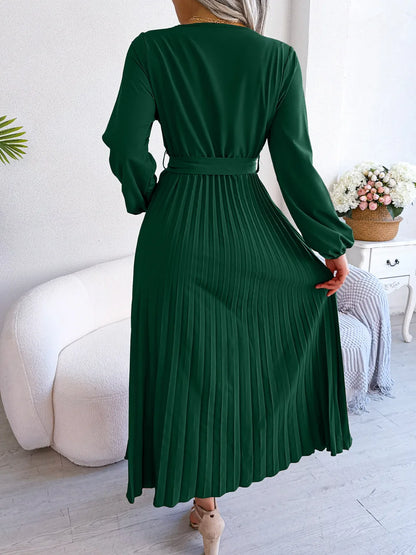 Women Elegant V Neck Long Sleeve Dress