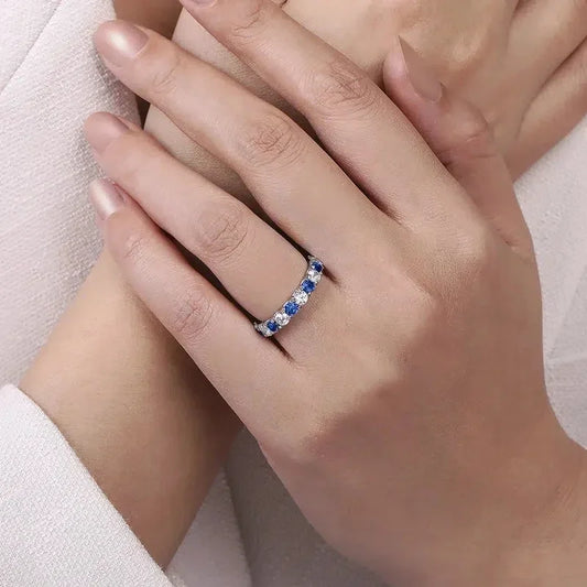 خاتم دائري من حجر الزركونيا المكعب باللون الأزرق/الأبيض