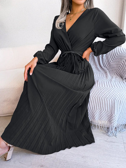 Women Elegant V Neck Long Sleeve Dress